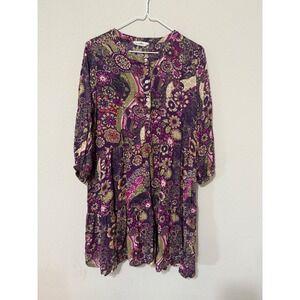 Natural Life‎ Women's Purple Floral Aimee Mini Tunic Dress Medium Boho Paisley